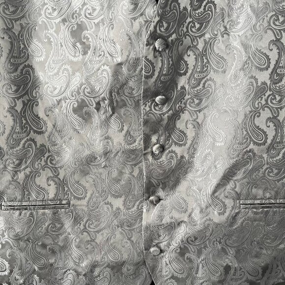 Mens XXL Silver Paisley Dress Vest Formal Tuxedo Wedding Prom Brand Q - Picture 2 of 6